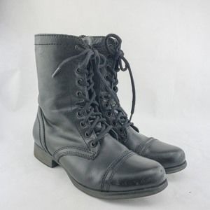 Steve Madden Black Leather Combat Ankle Boots 8 M